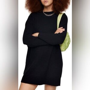 Topshop Black Oversized Long Sleeve Mini Knitted Sweater Dress Size 4-6
